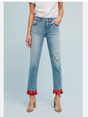 Pilcro and the Letterpress Jeans Red Tassel Hem